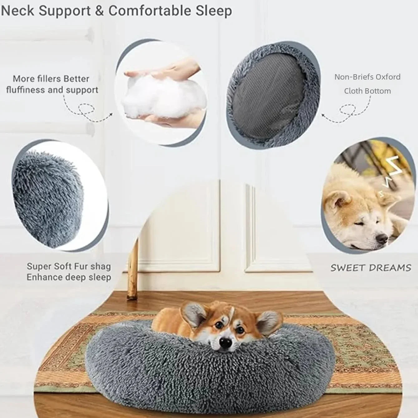 Super Soft Round Pet Bed for Large Dogs